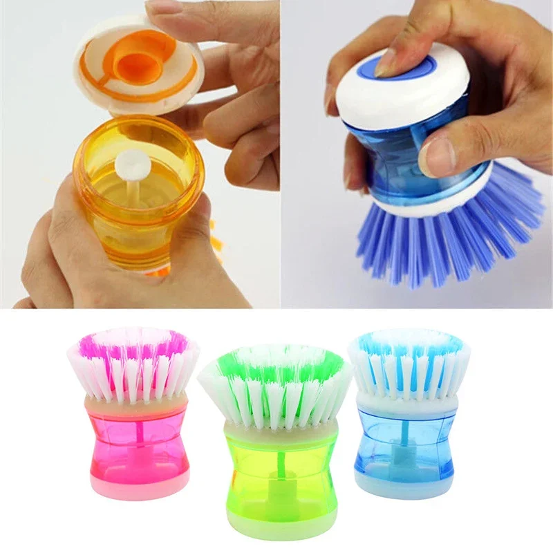 Kitchen Wash Pot Dish Brush Washing Utensils with Washing Up Liquid Soap Dispenser Household Cleaning Accessories