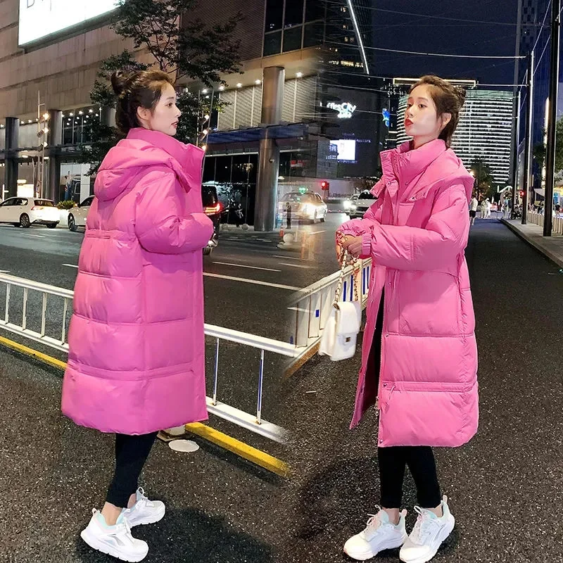 

Down Padded Jacket Women's Mid-Length 2024 Winter New Outwear Hooded Sweet Thickened Cotton Coat High-End Overcoat Female Tops