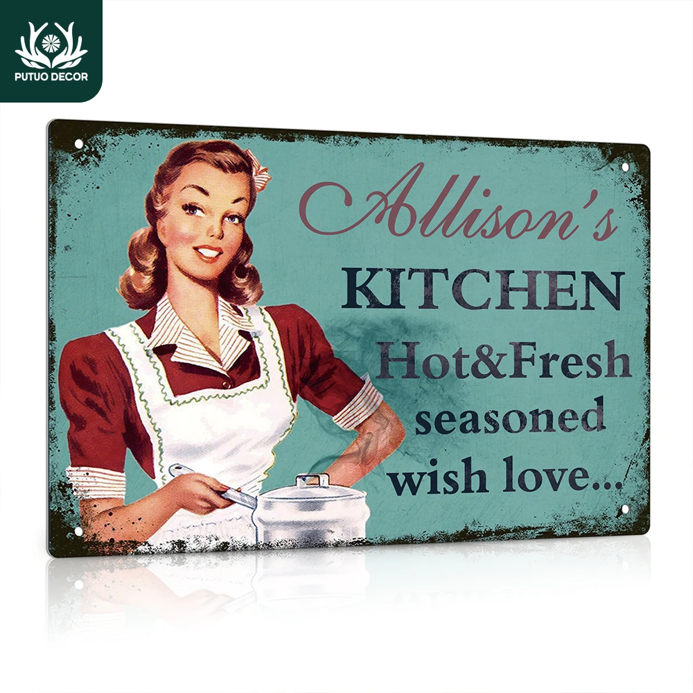 

Putuo Decor 1pc Personalized Custom Metal Tin Sign, Wall Art Decoration for Home Farmhouse Kitchen, Your Text Kitchen