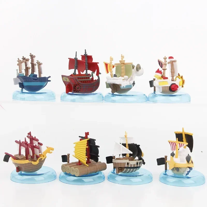 8 Pcs/Set One Piece Ships Model Figure 7.5cm Thousand Sunny Blackbeard Going Merry Nine Snake PVC Dolls Gifts