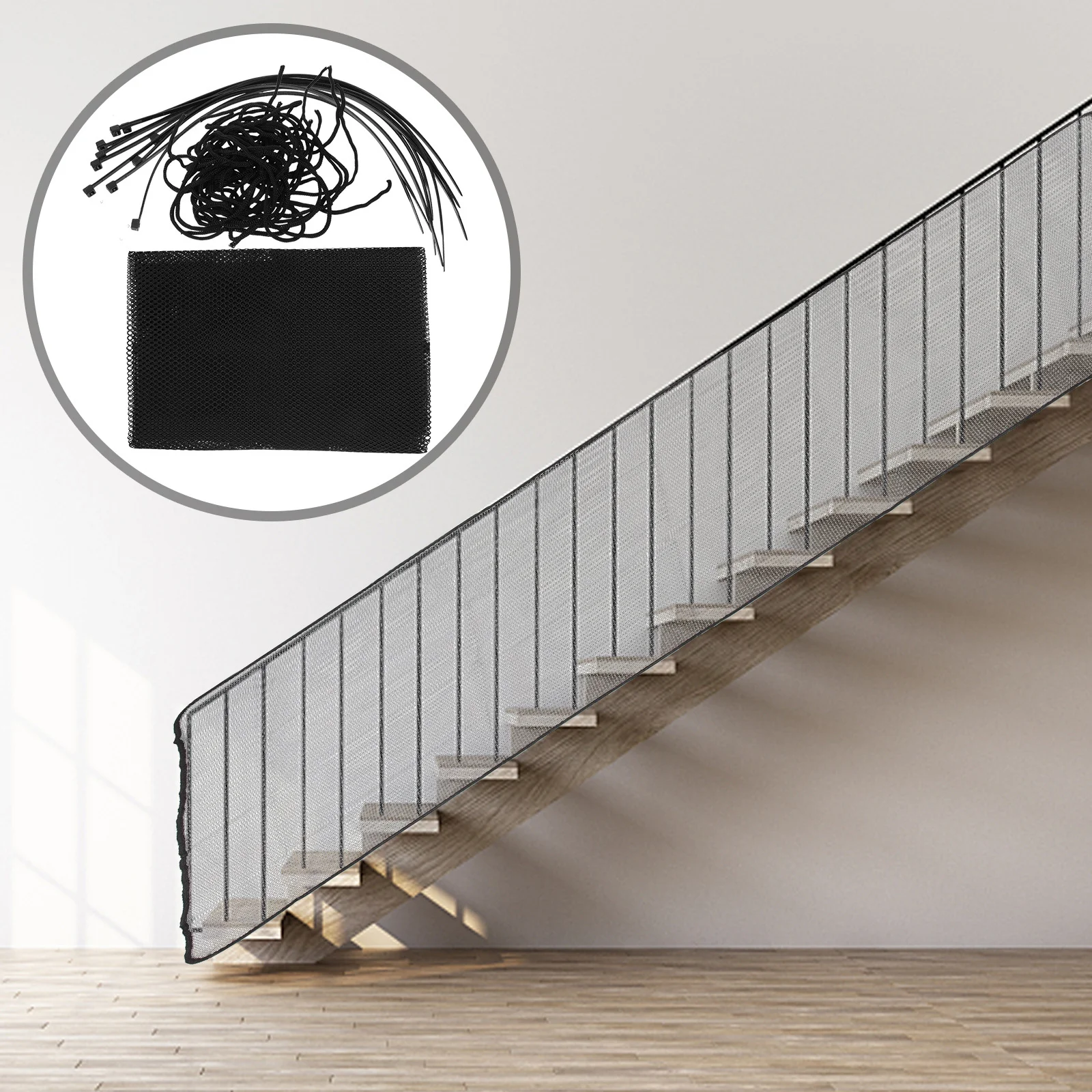 

1 Set Stair Safety Net Balcony Mesh For Kids Pet Barrier 1.5X0.9M Durable High-Grade Mesh Easy Install Cord Snap Trim Indoor
