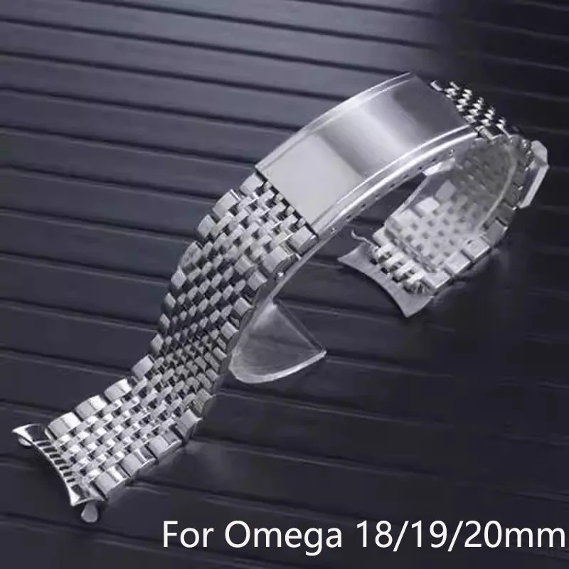 Curved End 904L Stainless Steel Watchbands for Omega Seamaster Speedmaster 18mm 19mm 20mm Bead of Rice Strap Men's Bracelet