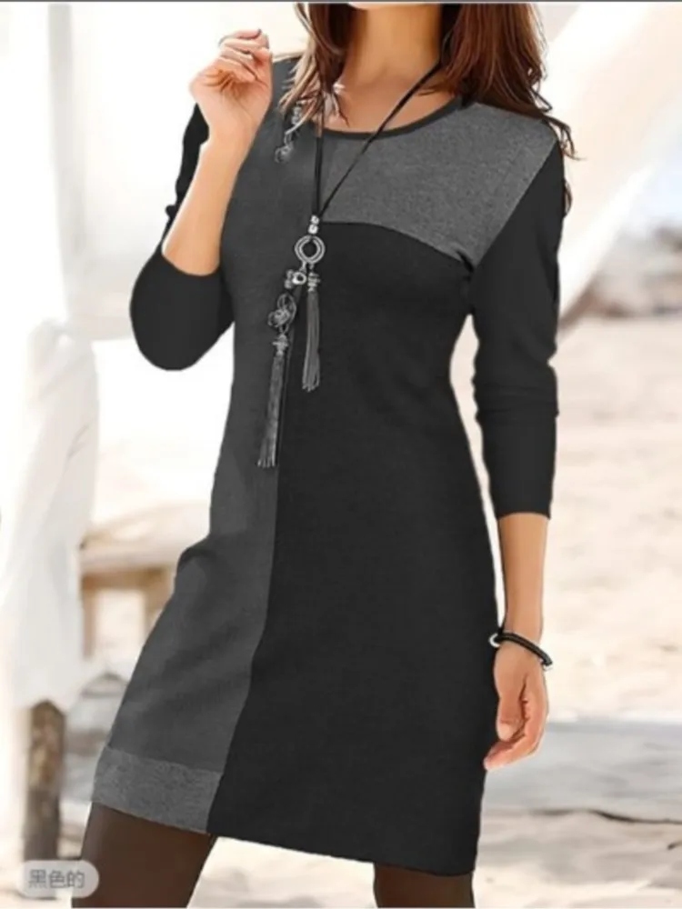 

Casual Patchwork Dress Lady Fashion Long Sleeve O Neck Pullover Dresses For Women Holiday Streetwear Women's Clothing New 2025