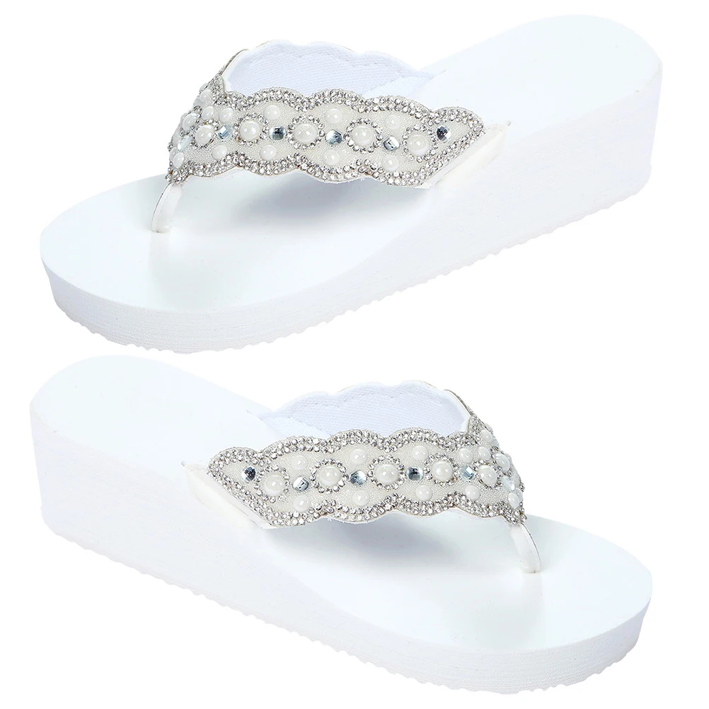 

Pearl Rhinestone Beach Sandals Non Slip Ladies Summer Shoes Platform Comfortable Outdoor Wear Long Time No Tired