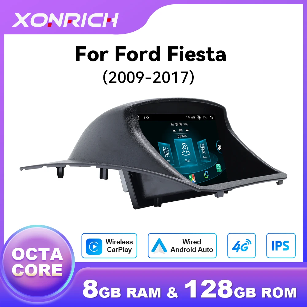 Lettore multimediale per auto Android Auto CarPlay wireless da 9 pollici per Ford Fiesta 2009 -2017 Android 14 GPS 4G Wifi DSP 1280*720 IPS RDS