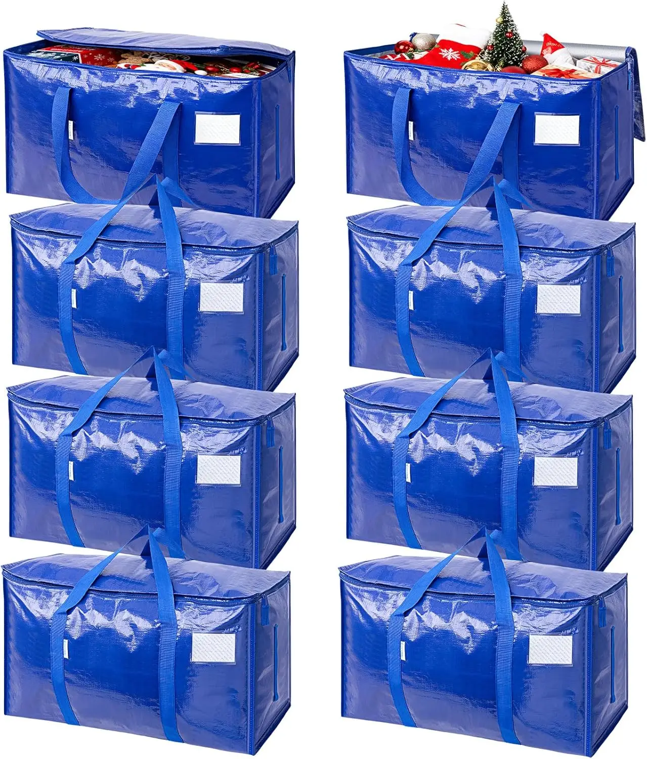 

8 Pack Extra Large Moving Bags with Zippers & Handles, Heavy-Duty Storage Tote Boxes for Space Saving (Blue)