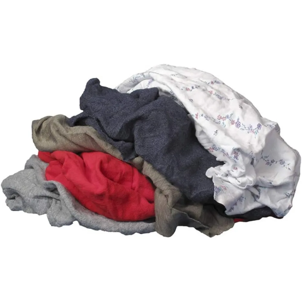 

Recycled Multicolored T-Shirt Cleaning Rags 25lb Bag Multi Purpose Paint Stain Polish Dust