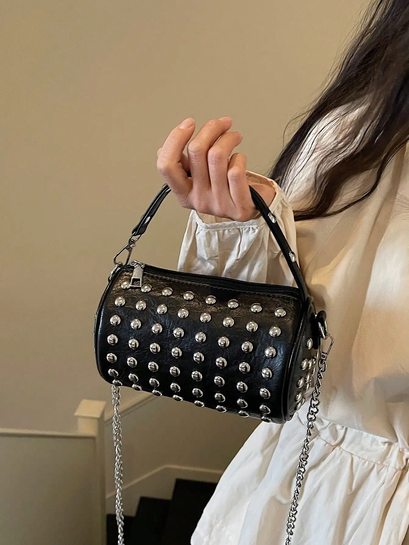 Women's Bucket Bag, Fashionable Sparkling Rhinestone Embellished, Elegant Romantic Party Clutch, Versatile Shoulder Bag, Black