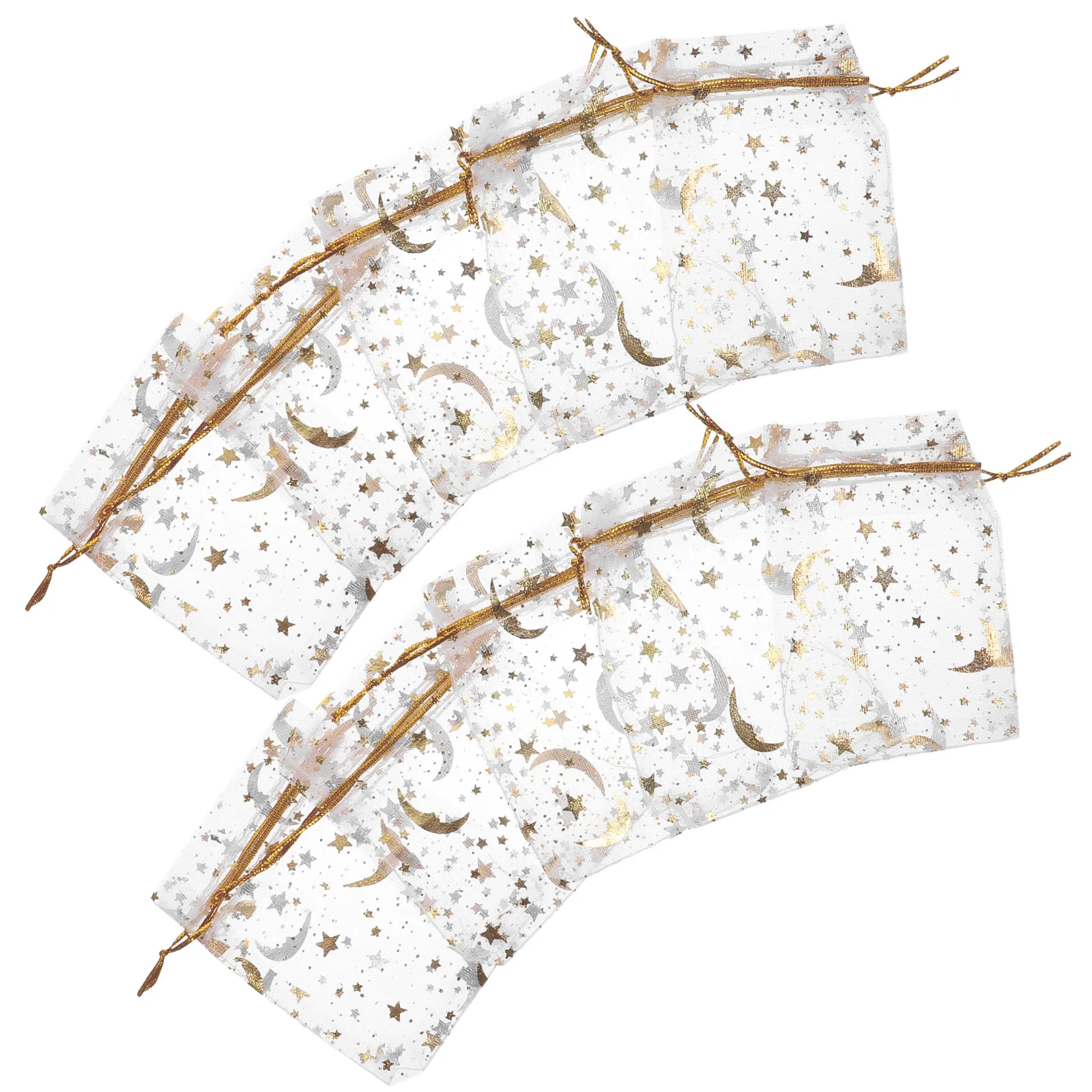 

100 Pcs Gold Stars Moon Organza Bags Drawstring Mesh Jewelry Gift Packaging Favor Bags Small Size Wedding Party Christmas