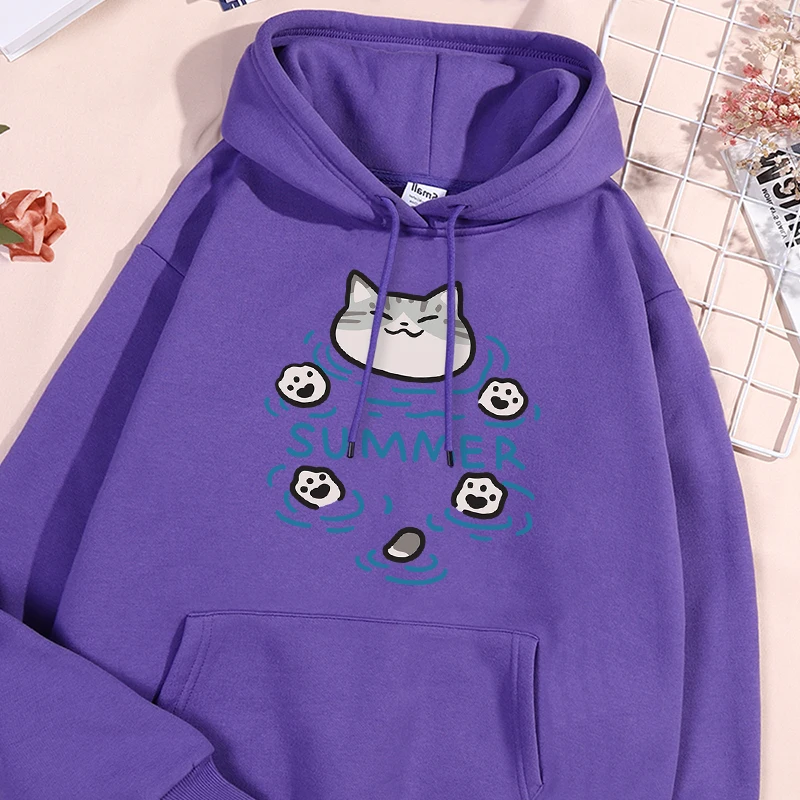 Swimming Cat Printing Male Sportwear Leisure Drawstring Tracksuit Sporty Stylish Comfy Sweatshirts Versatile Essential Clothing