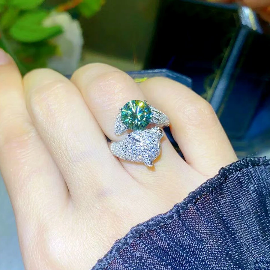 Luomansi-Anillo de leopardo de moissanita verde de 2 quilates con certificado GRA 100%-S925, joyería de plata de ley para mujer, regalo de