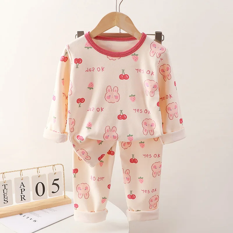 

Kids Autumn Warm Pajamas Sets Baby Boys Girls Cute Cartoon Rabbit Long Sleeve T-Shirt Tops with Pants Pyjamas Casual Sleepwear