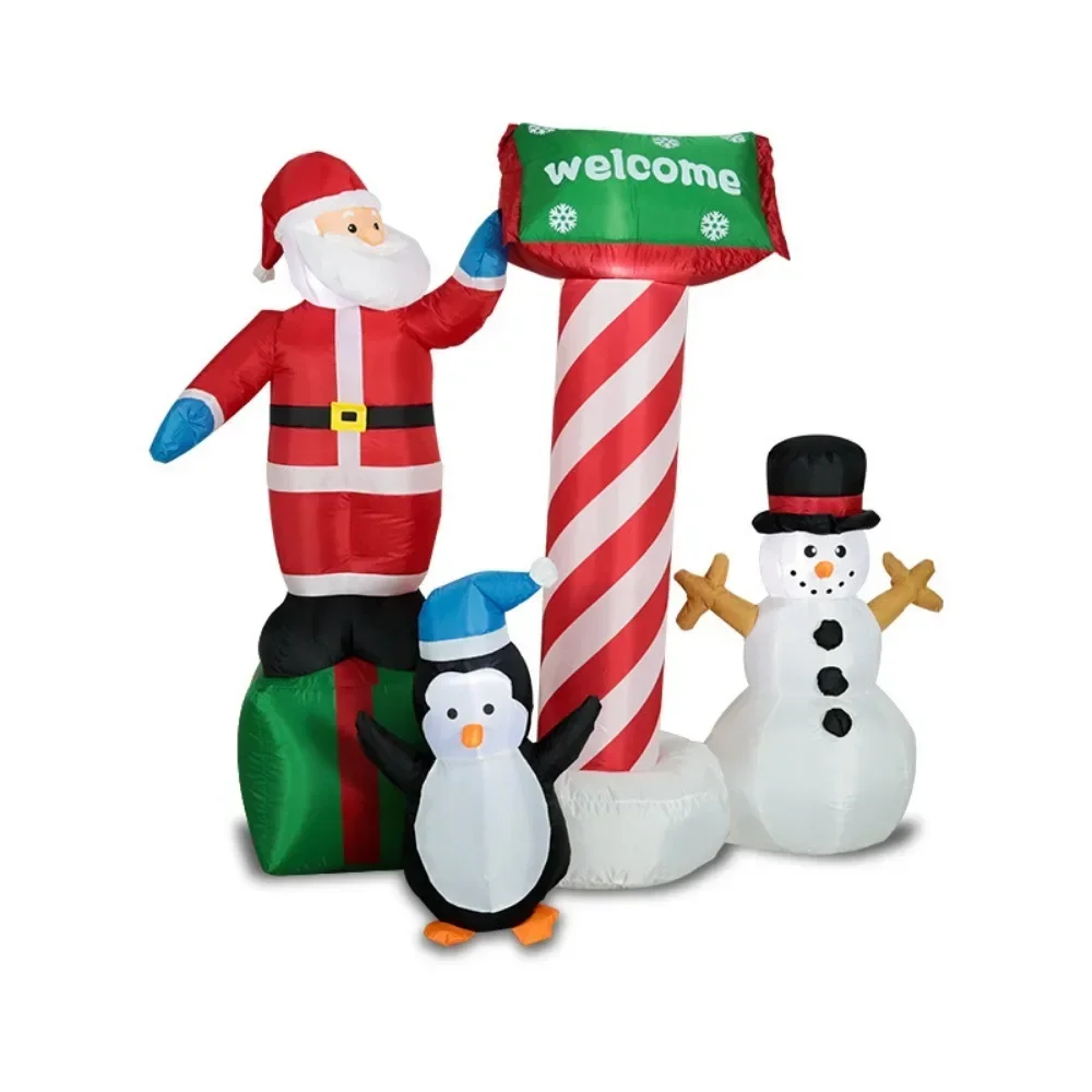 Penguin Snowman Venue Is Decorated with Christmas Luminous Inflatable Air Model Santa Claus Brings Gifts and Holiday Decorations