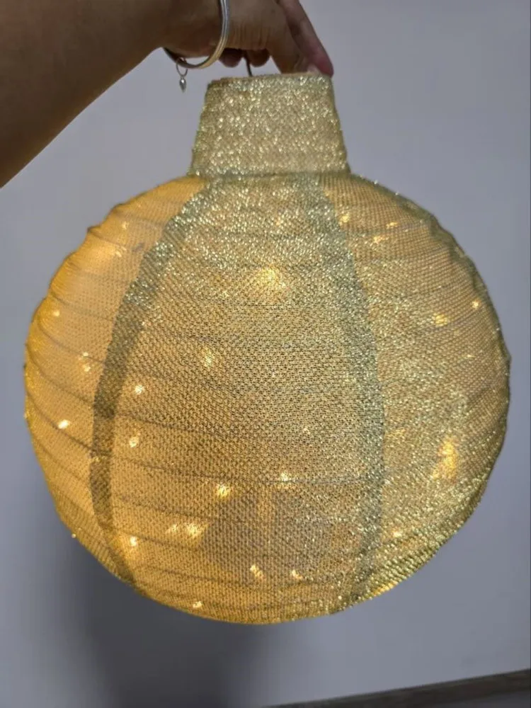 3pc Lighted Pop-Up Outdoor Christmas Ornament , Party Holiday Ball Ceiling Hanging Decoration Lantern Red Gold Green