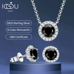 925 Sliver Moissanite Pendant Necklace Stud Earrings Sets Black Diamond Jewelry Set 18k White Gold Plated for Women & Men Gifts