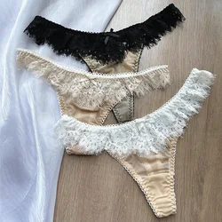 Sexy Thongs for Lady Low-waist Lace Pantie Bikini G-String Cotton Base Underpants Birthday Appointment Gift Temptation Knickers