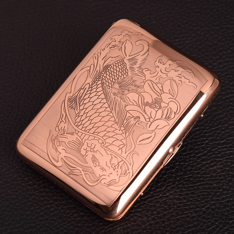 Retro Pink Gold Cigarette Case, Hand Carved, Pixiu Printing, Pressure Resistant Material, Men\'s Gift Accessories, 14-16Pcs