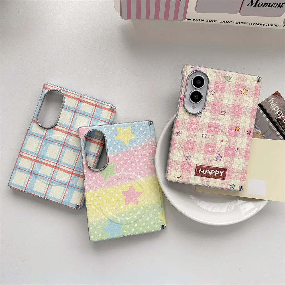 Cute Rainbow Polka Dot Star Magnetic Phone Case For Samsung Galaxy Z Fold8 Ultra Fold7 6 5 4 Protective Foldable for Magsafe