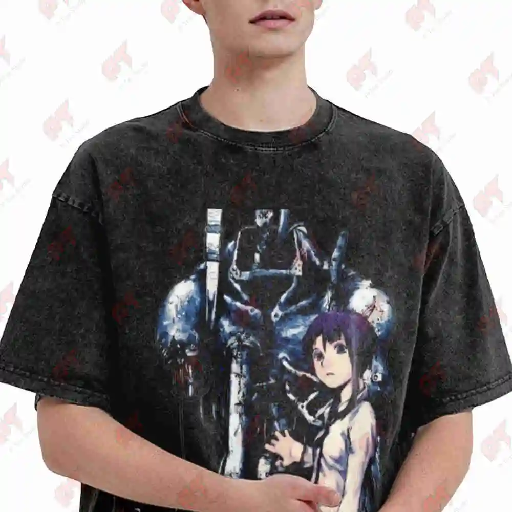 Serial Experiments Lain Anime Vintage Washed Tee Pure Cotton T-Shirt