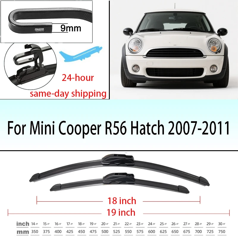 

For Mini Cooper R56 Hatch 2007-2011 2008 2009 Wiper Front Wiper Blades Windshield Windscreen Window Brushes 19"+18"