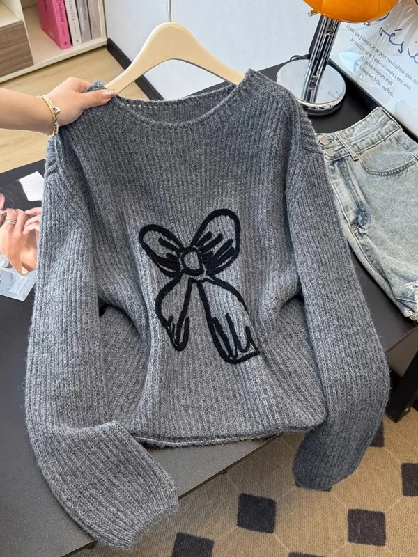 

ay Long Sve Knitted Sweater Women's Loose plus Size Knot Design Autumn Winter Slimming Warm Faion Casual Top