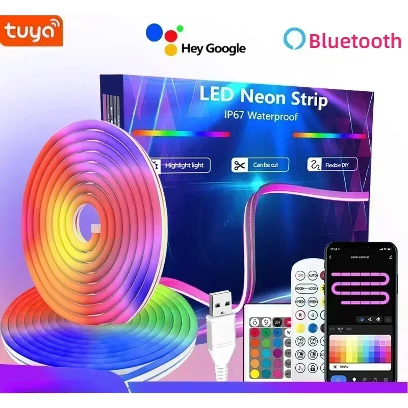 TUYA Neon LED Strip Verlichting 12-24 V 84 LEDs/M Siliconen Neon Lichtslang met Muziek Sync RGBIC Dreamcolor Chasing Strip Tape voor Kamer