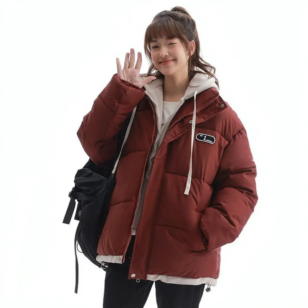 Thickened Loose Cotton Coat Women Winter Fake Two Piece Bread Jacket Hooded Warm Casual Streetwear Couple Puffer Outwear