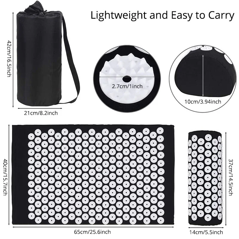 Acupressure Mat Sensi Massage Mat Pillow Set  applicator for Neck Foot Yoga Mat with Needle Back Cushion