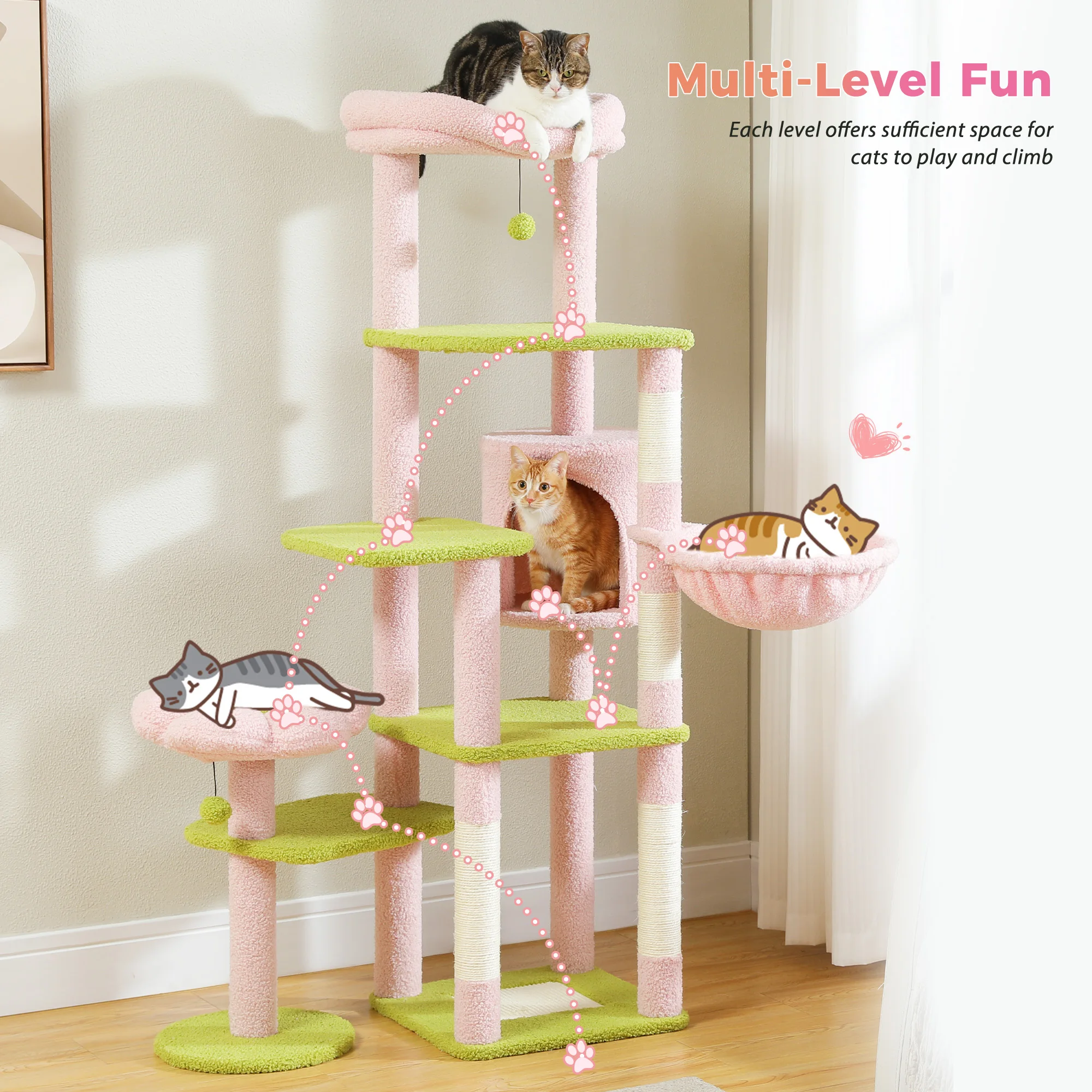 Imagem -02 - Multi-level Cactus Cat Tree com Condomínio Hammock Arranhador para Gatinho Cama Raspadores de Gato Torre Grande Cat Supplies