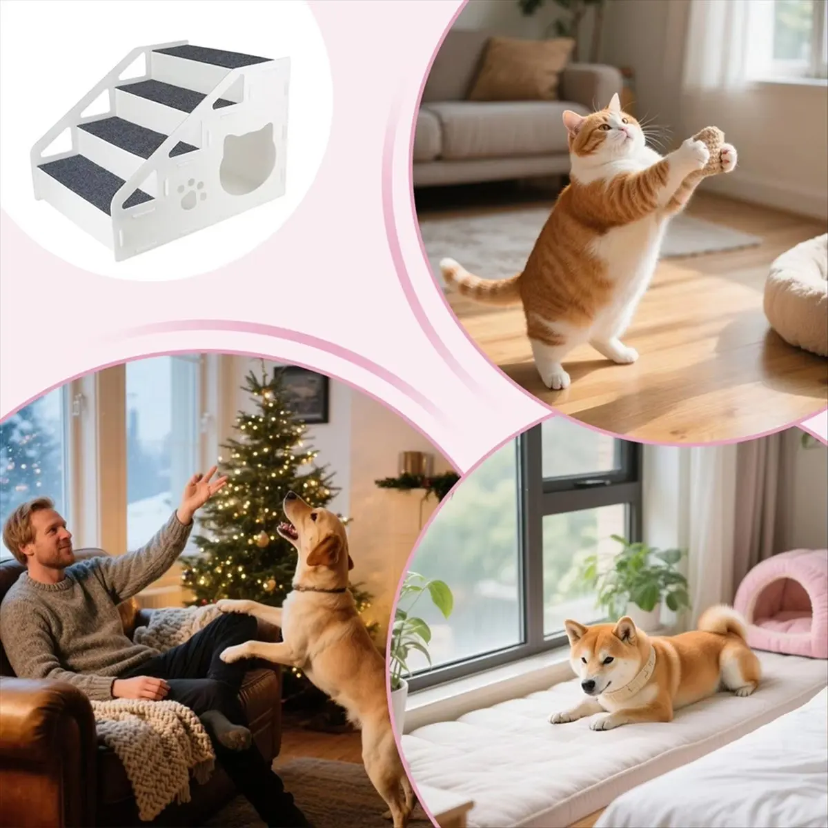 Pet Steps Non-Slip Pet Stairs Toy 3-Step Puppy House Ladder for High Bed Couch Play Area Small Medium Large Cats Dogs