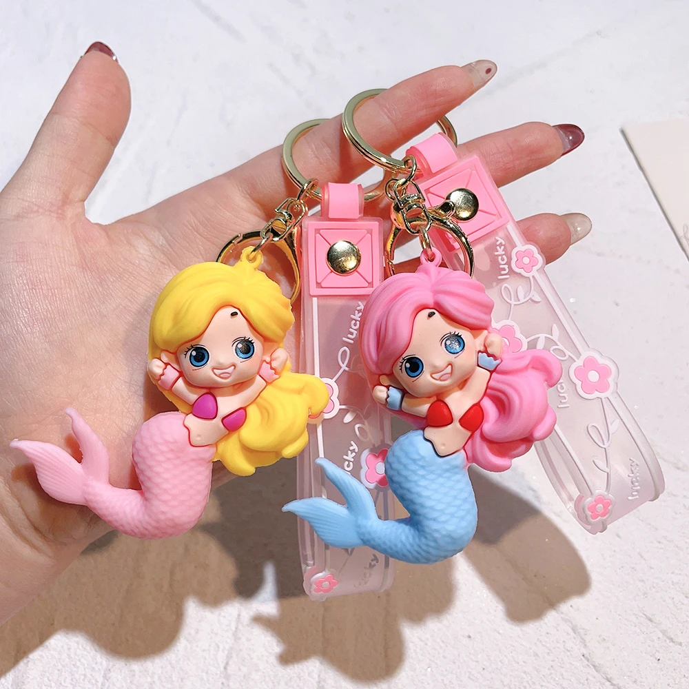 Disney Anime Ariel Princess Snow White Keychiain Girls Toys Cartoon Cinderella Belle Pendant Keychain Children Birthday Gifts