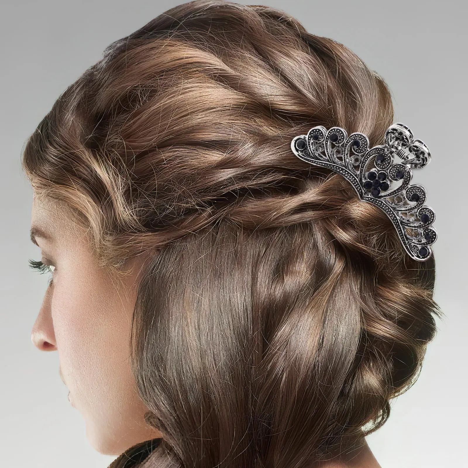 2Pcs Vintage Rhinestone Hair Claws Large Crystal Jaw Clips Elegant Alloy Metal Claw Clips Secure Hold Hair Ornaments for Women