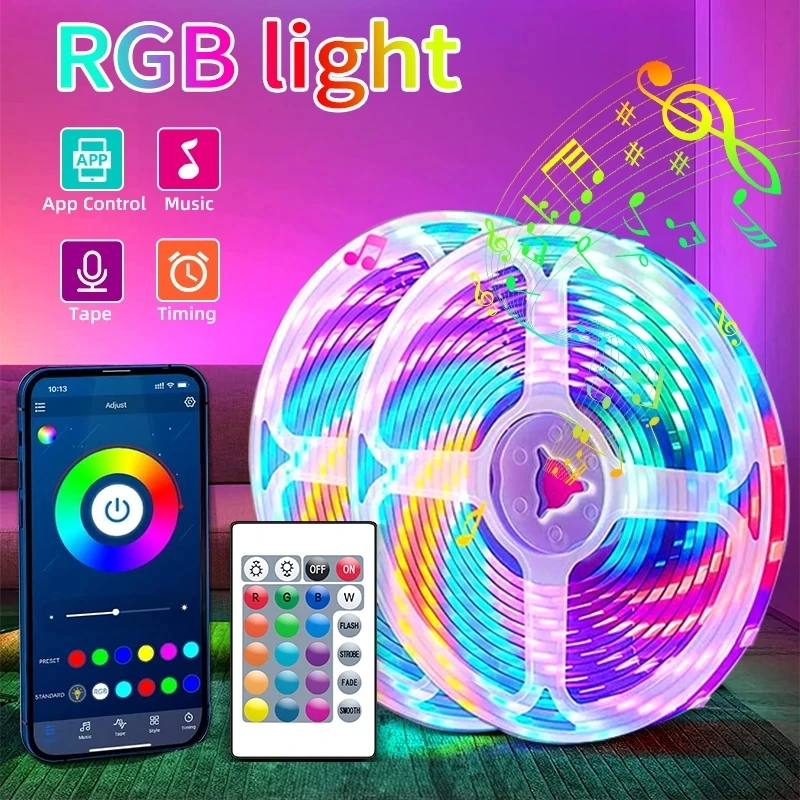 

Светодиодная лента RGB USB 5050, светодиодные фонари с дистанционным управлением через приложение, гибкая лента, светодиодные фонари Luces 1-30 м для украшения комнаты