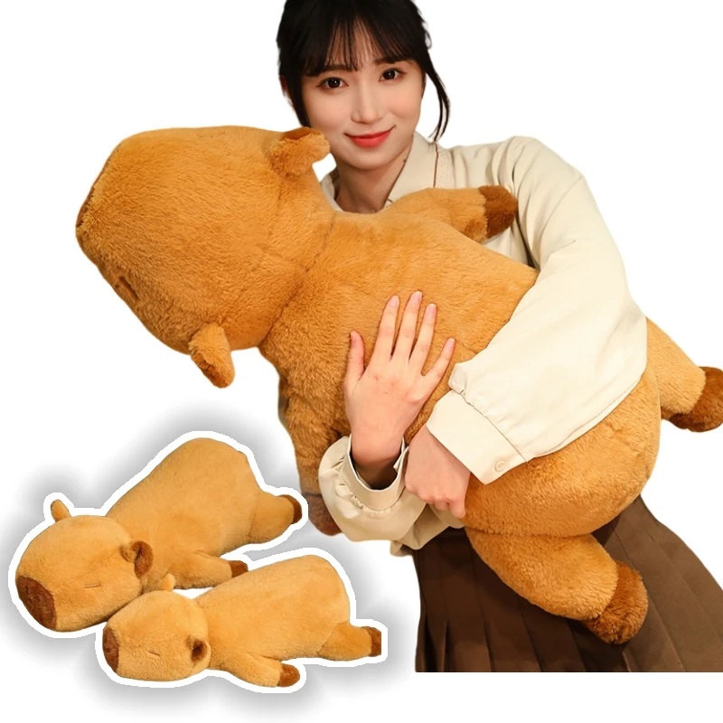 New Cartoon 60/80cm Capybara Throw Pillow Lie Prone Brown Dolls Stuffed Animal Toys Super Soft Birthday Xmas Gifts Home Decor