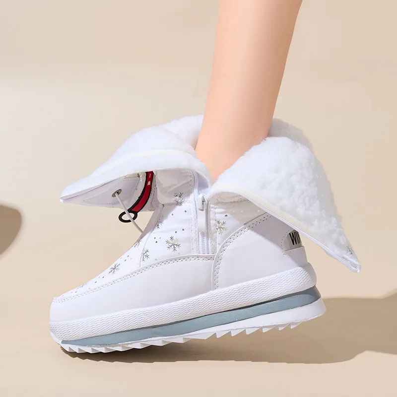 Botas de invierno para mujer, botas de nieve con plataforma, impermeables, antideslizantes, gruesas, de felpa, cálidas, a media pantorrilla, zapatos