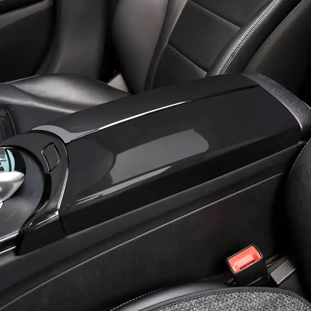 4 ชิ้นคาร์บอนไฟเบอร์ Car Center Armrest กล่องแผงปุ่มสวิทช์อุปกรณ์ตกแต่งภายในสําหรับ Mercedes Benz E GLC C class W205
