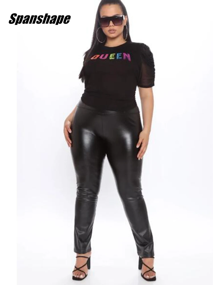 Women Faux Leather Leggings Butt Lift Spandex Plus Size Leggings High Waisted Stretch Pants Black Leggings