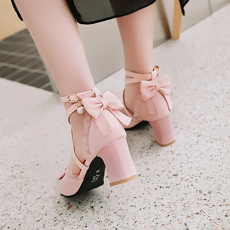 Fashion Bowknot Kids Girls High Heels Sandals Bowknot Children Party Shoes Thick Heel Women\'s Wedding Dress Shoes Ladies Pumps