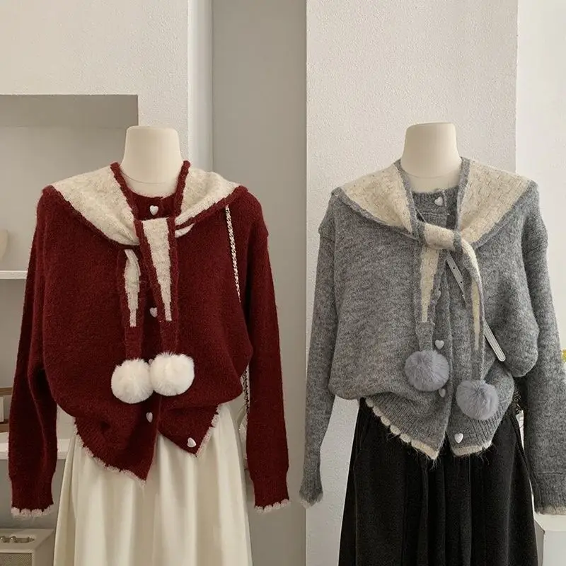 

Japan Shawl Knitted Cardigan Sweater Jacket Women'S Autumn And Winter Love Button Round Neck Long Sleeve Ins Top Trendy