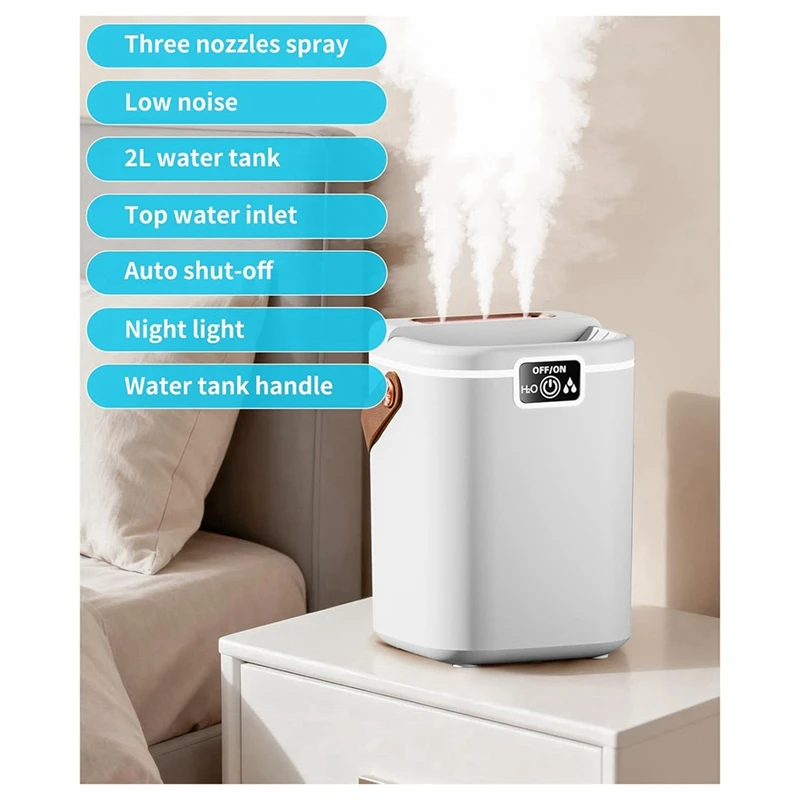 Air Humidifier for Bedroom with Three , 2L Quiet Cool Mist Humidifier for Plants Dorm Room Office Home Car Personal Retail