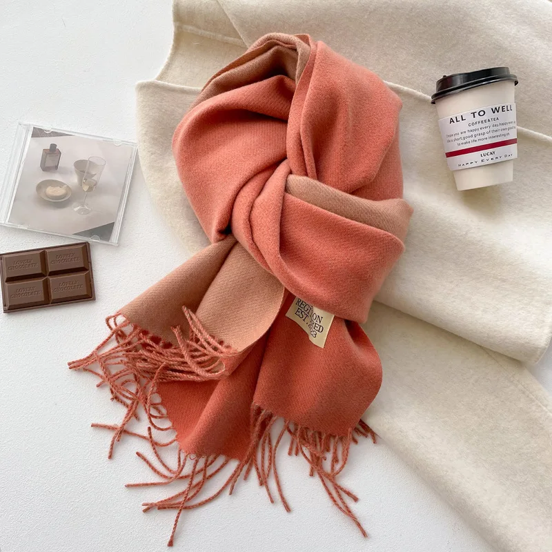 Scarf Female Winter Korean Version Of Everything Color Light Pink Gray Orange Scarf Thickening Windproof Neck Cover Soft