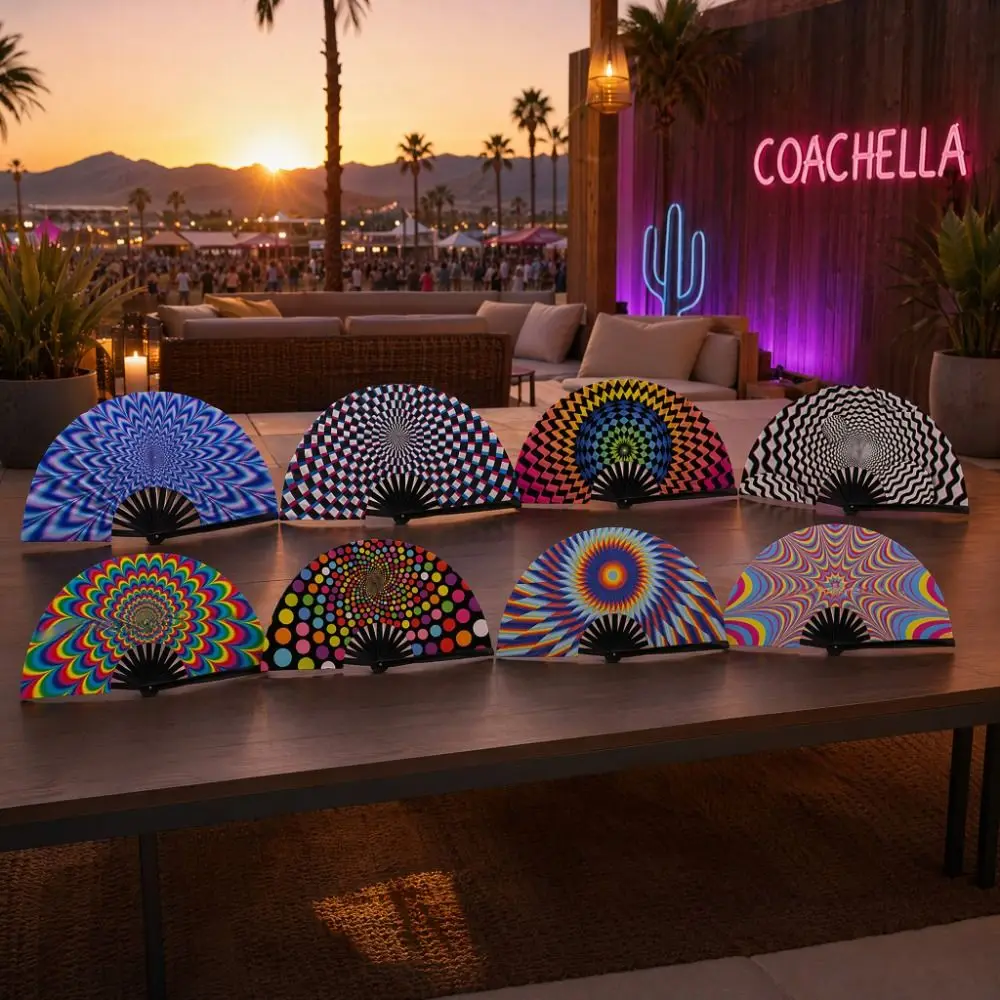 Decoration 33 Cm Kung Fu Fan Gradient Colorful Reflective Dance Fan Personality Large Popping Fan Music