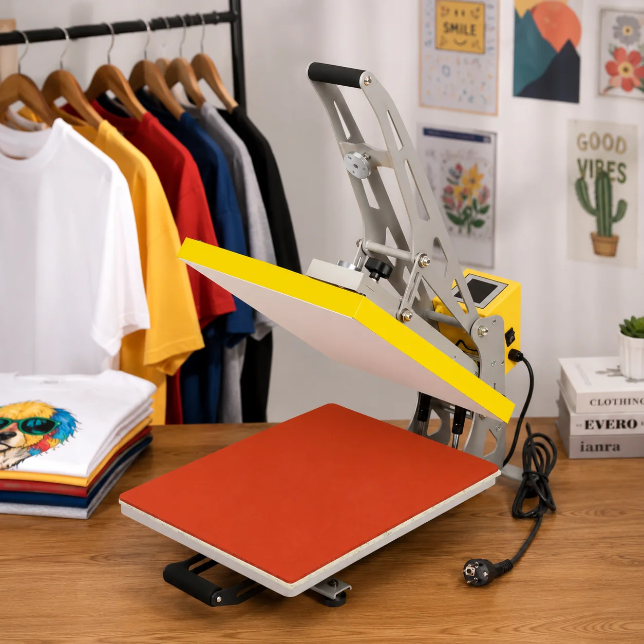 Presse à chaud 2500W, norme européenne, pour transfert thermique sur t-shirts, avec écran tactile LCD, poignée confortable, cordon d'alimentation de 1,5 m