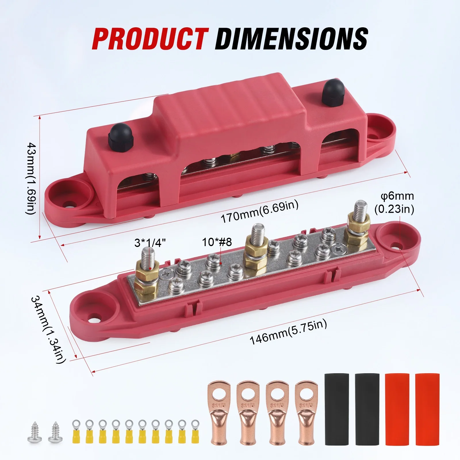 Heavy Duty Power Distribution Terminal Block 10 Terminal Screws Battery Bus Bar 150A For Camper Car Boat Automotive Solar Wiring