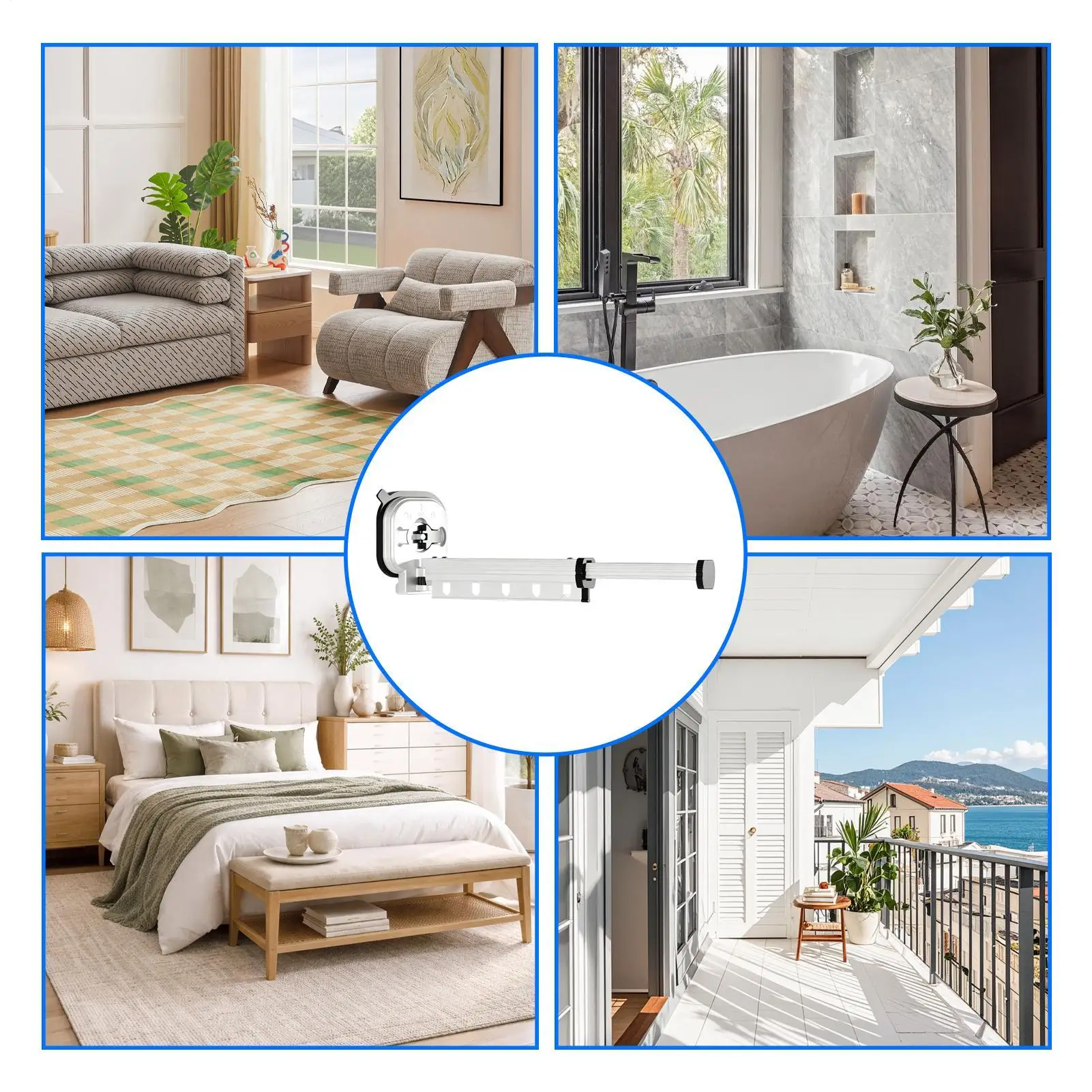 Laundry Rack Rustproof Suction Cup Anti-Slip With Windproof Hooks Wall Laundry Hanger Dryer Rack For Home Living Room Bathroom
