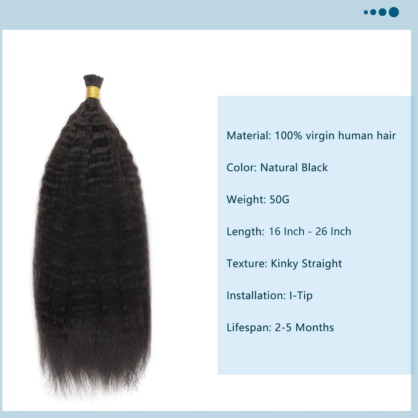 Kinky Straight I Tip Hair Extension Microlink Human Hair Brazilian 100 Strands Virgin #1B Natural Human Hair Full Head For Women