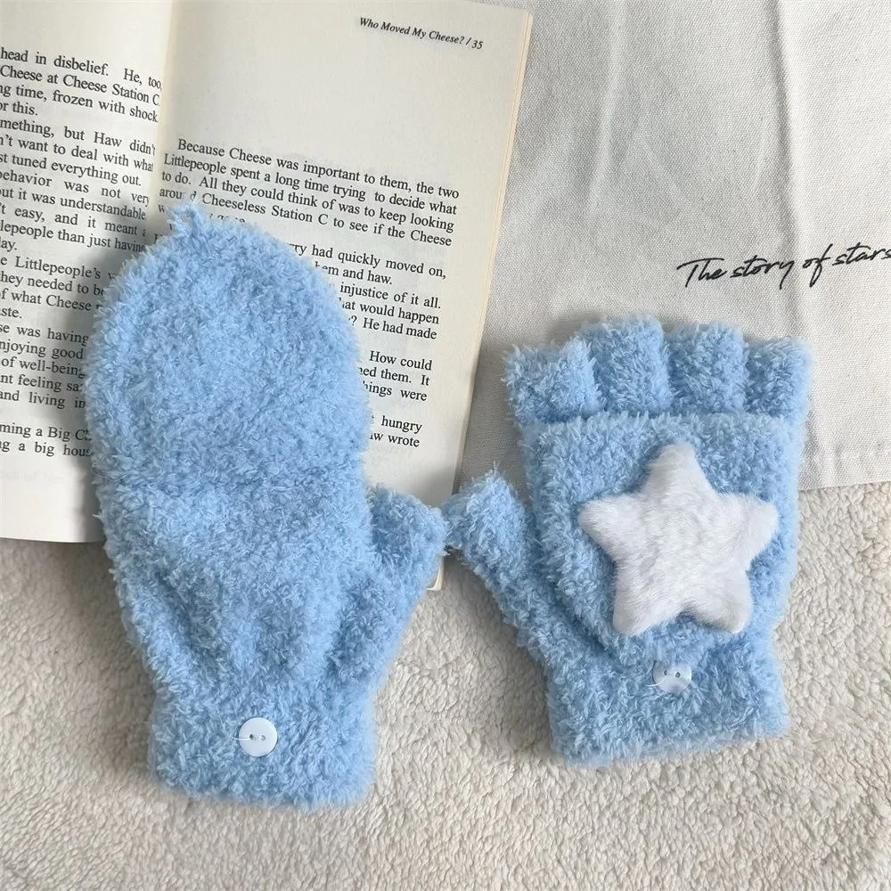 New Coral Velvet Gloves INS Touch Screen Flip Gloves Cute Star Half Finger Student Gloves Gift