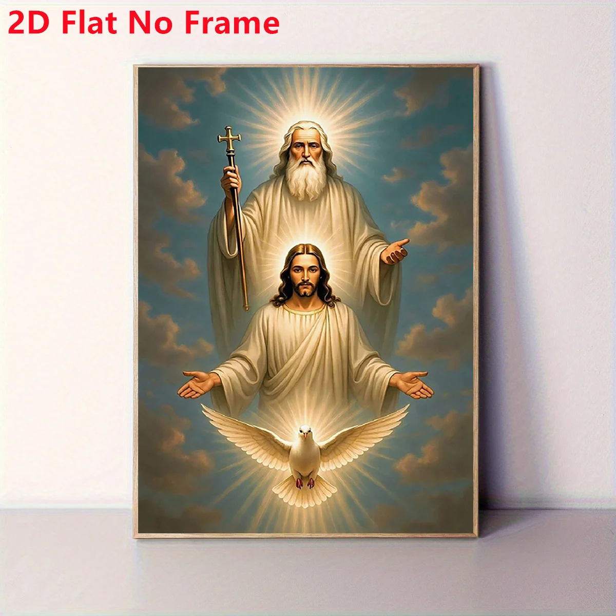 2D Flat, 2D Flat No Frame 1pc Decorative Frameless Canvas Painting: The Holy Trinity - God, , and the Holy Spirit in Glory Ca