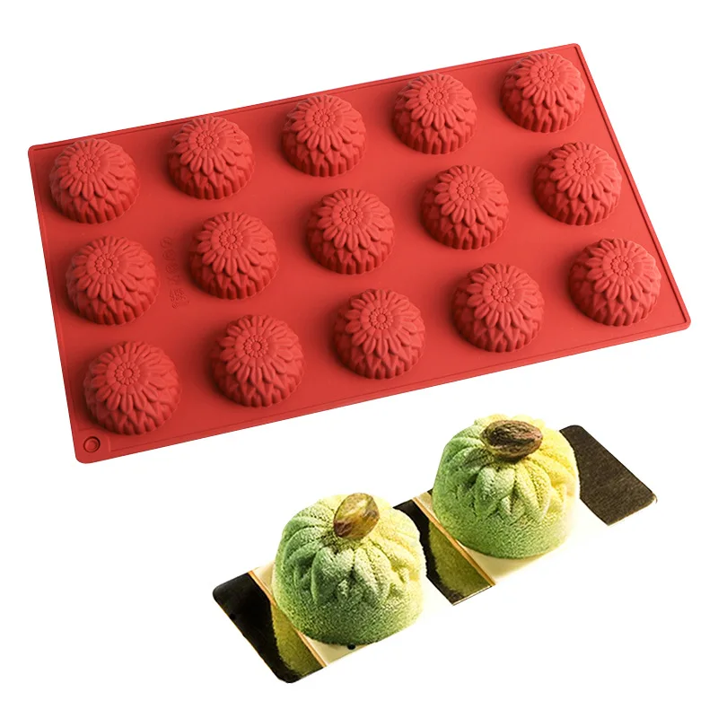 15Silicone Cake Mold with Semicircle Flower Mousse Baking SUNFLOWER Ice Cream Chocolate Mousse Wholesale