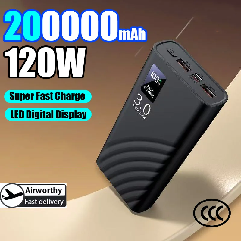 

2026 200000 мАч 120 Вт PowerBank Портативное сверхбыстрое зарядное устройство 3C Внешняя батарея PowerBank большой емкости для iPhone Samsung 2026